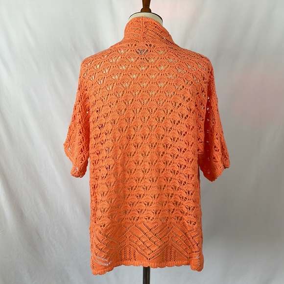 Chico's Orange Open Knit Shrug Cardigan Sweater - Size 1 = Medium/Size 8 - Picture 6 of 12